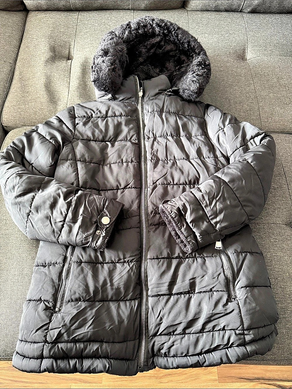 Snobbish Collections Black Faux Fur Hood Puffer Coat
